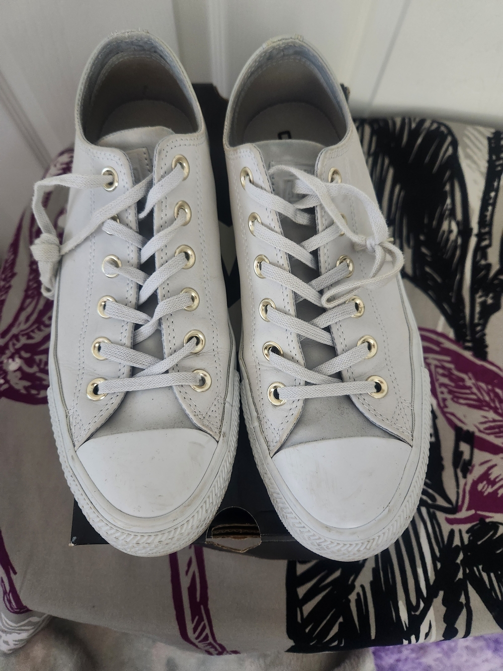 Converse White Low-Top Sneakers with Gold Eyelets